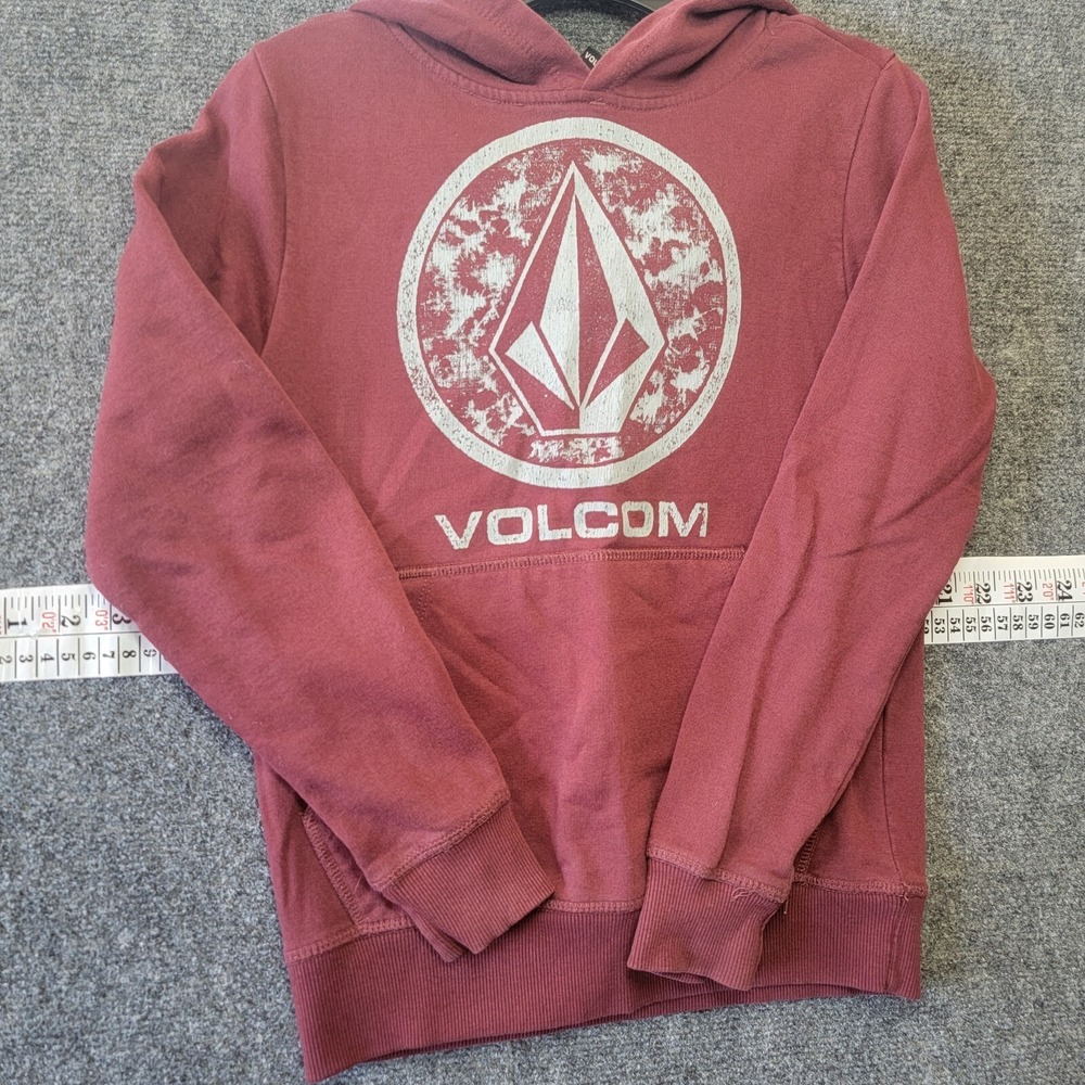 Volcom Burgundy Hooded Sweatshirt Mens Size Small Logo Graphic Pullover
